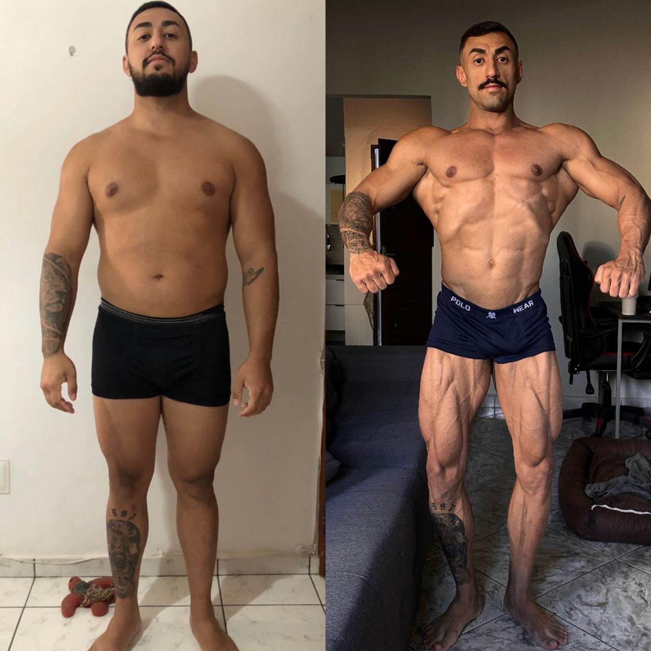 Comparativo de evolução física acompanhado pela Team Lucas Barnabé