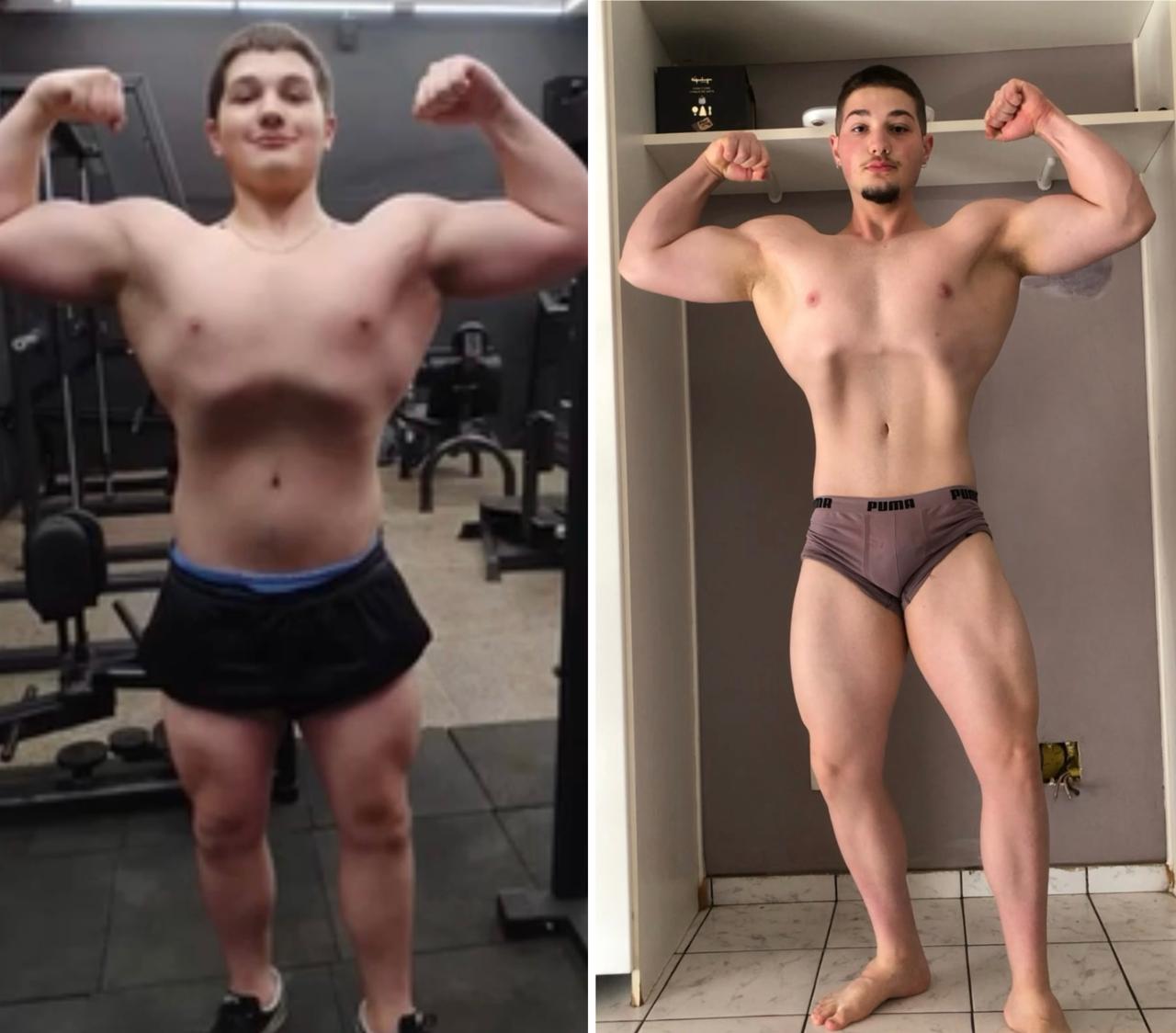 Comparativo de evolução física de aluno acompanhado pela Team Lucas Barnabé